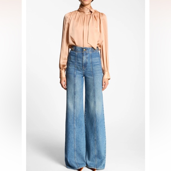 Ulla Johnson Denim - Ulla Johnson Blue High-Rise Wide-Leg Jeans